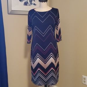 Geometric print sheath dress 3/4 sleeve S
